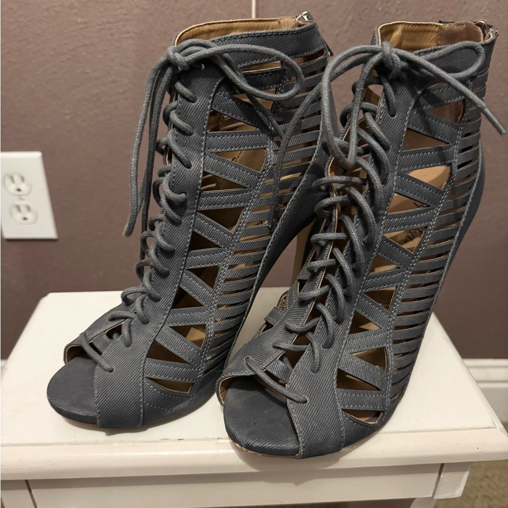 Paprika Charcoal Lace-Up Heels